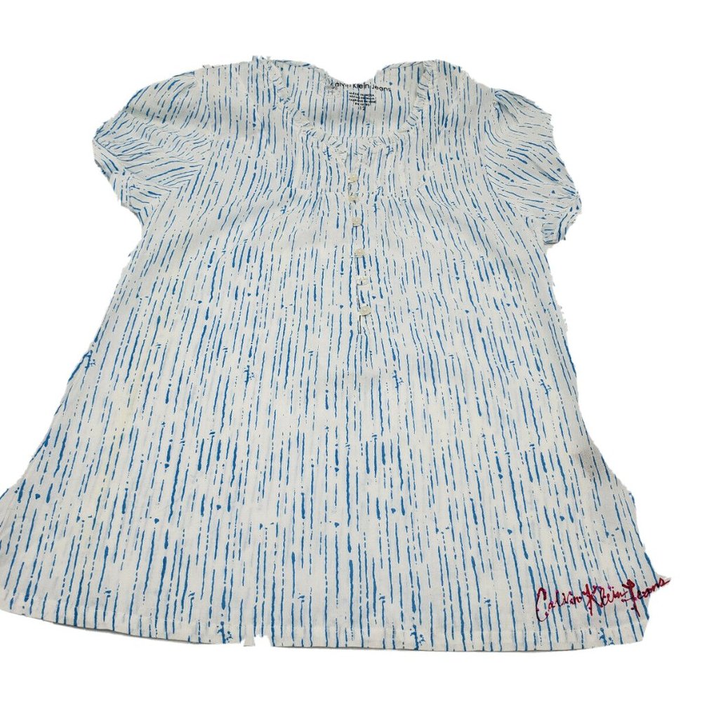 Calvin Klein Jeans Girls Short Puff Sleeve Ruffle Tunic Blouse Size 12 - Picture 4 of 9